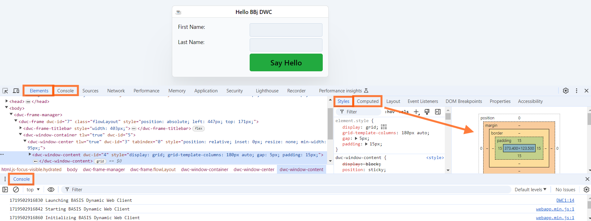 Developer Tools Console View