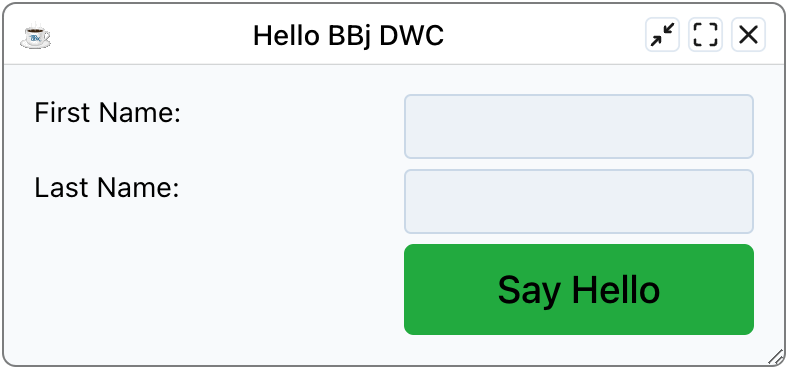 The Hello window with a green button using the success theme