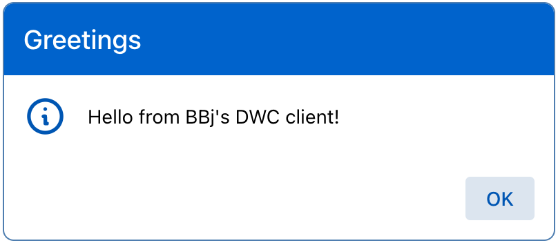 The message box in the DWC with the primary theme applied to the title bar and icon.