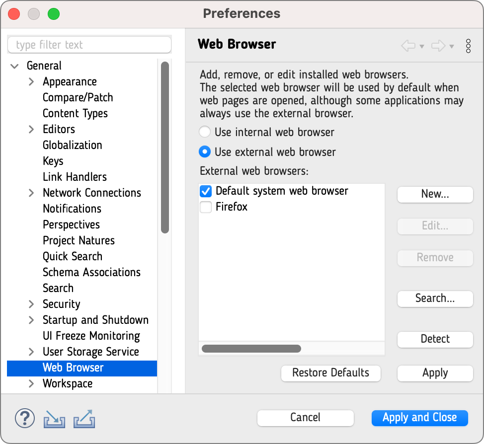 Eclipse Browser Preferences
